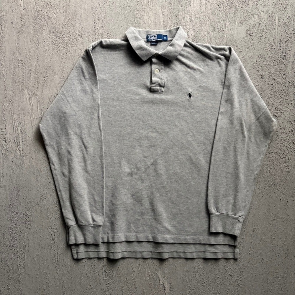 Vintage Polo Ralph Lauren Long Sleeve Polo Shirt XL Grey 1990s Pique